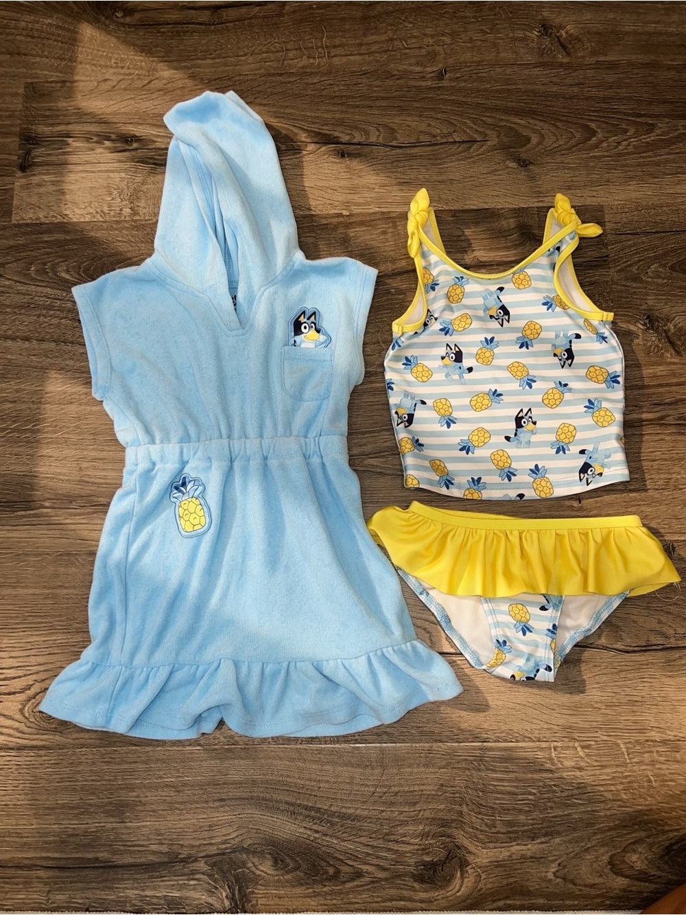 Girls Blue Hooded Cover-Up with Pineapple Print Tankini Set